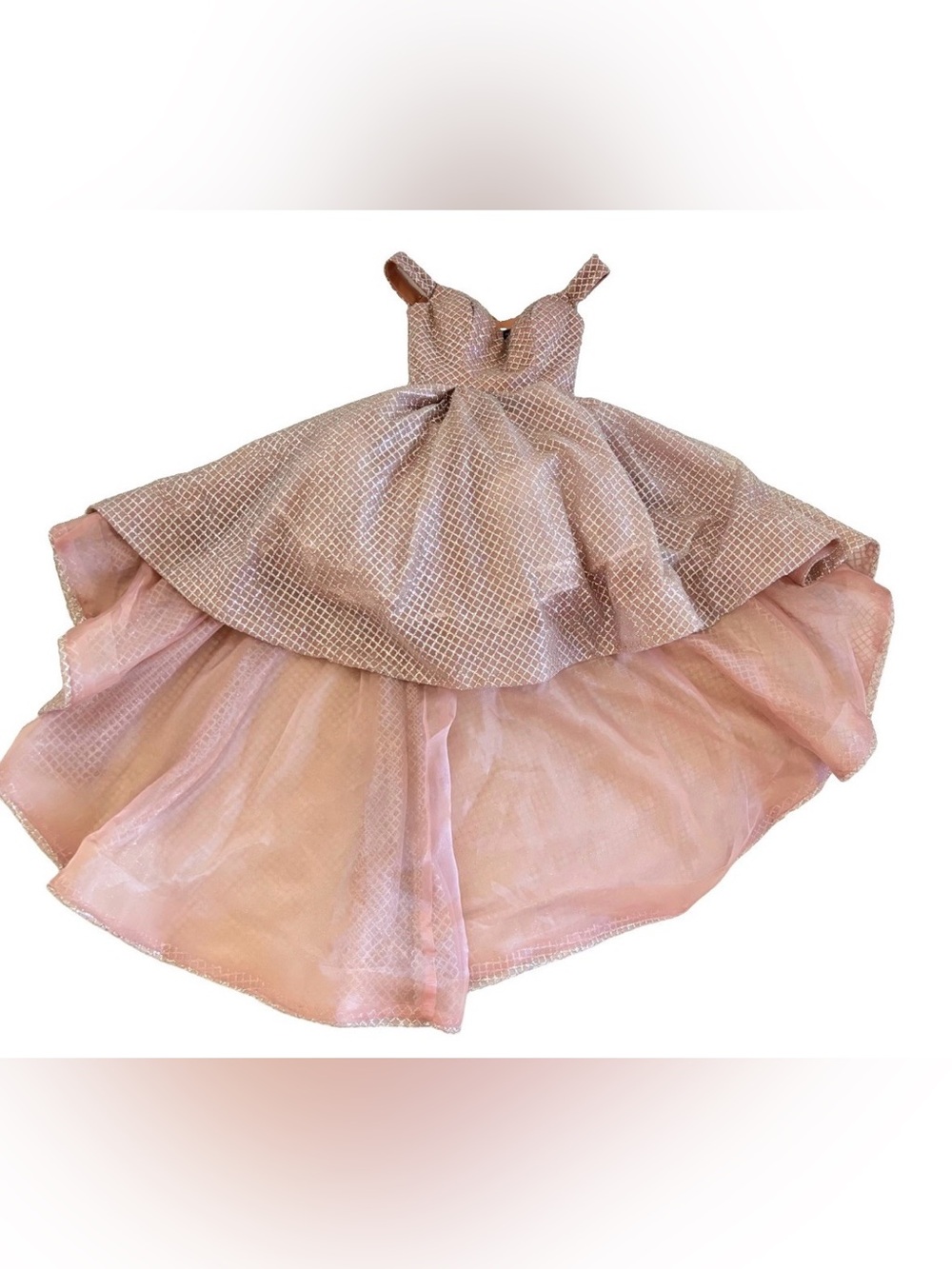 Narianna XS Blush Rose Gold Silver Sequin High Low Prom Dress